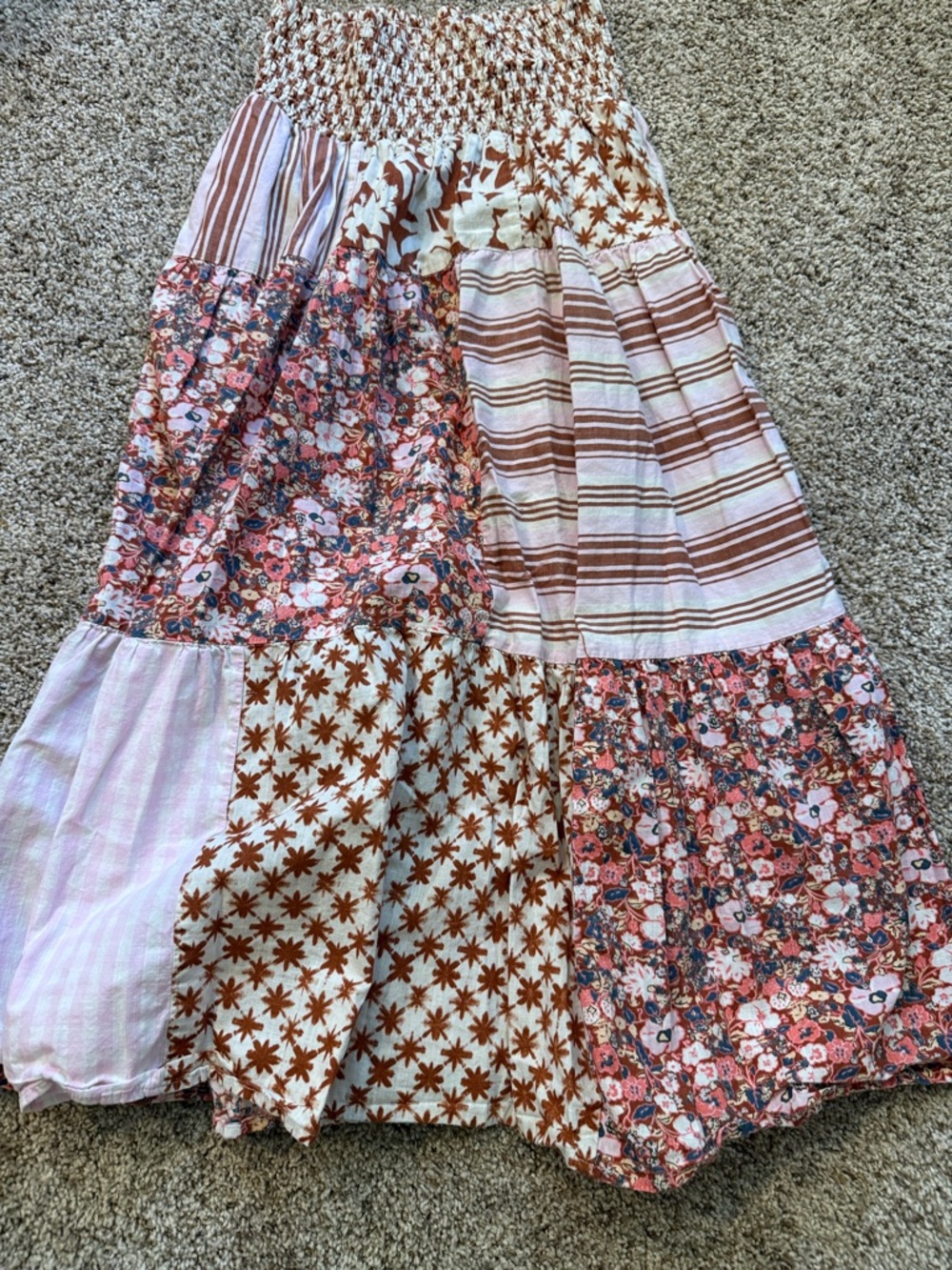 Universal Thread Boho Patchwork Midi Skirt in Rust, Pink & Cream